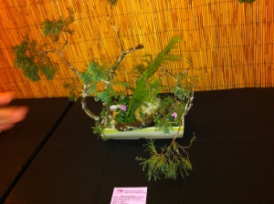 Ohara School, landscape style, incorporating Pine Branch, Norfolk Pine, Lantana flowers